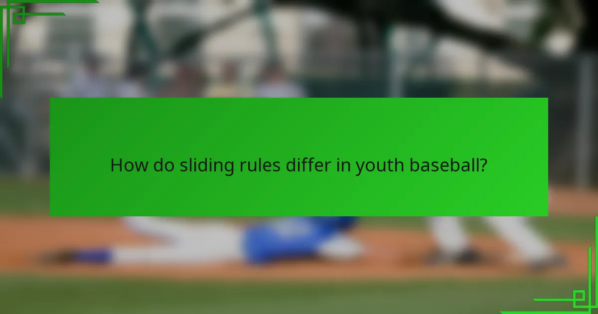 How do sliding rules differ in youth baseball?