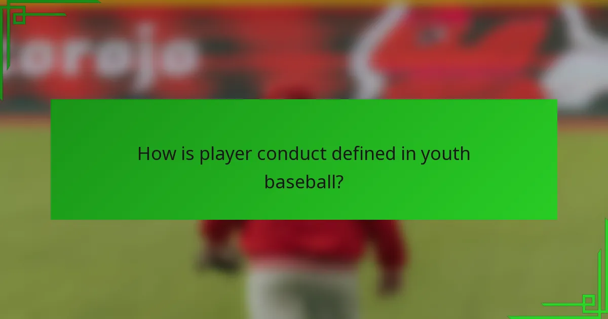 How is player conduct defined in youth baseball?